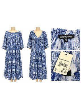 Unique Spectrum Women’s Plus Size 3X Blue and White Abstract Print Maxi Dress Ne